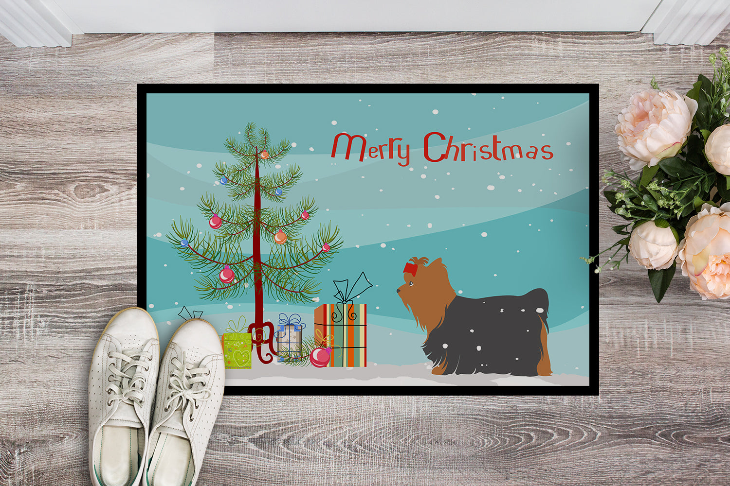Yorkshire Terrier Yorkie Merry Christmas Tree Indoor or Outdoor Mat 18x27 BB2952MAT - the-store.com