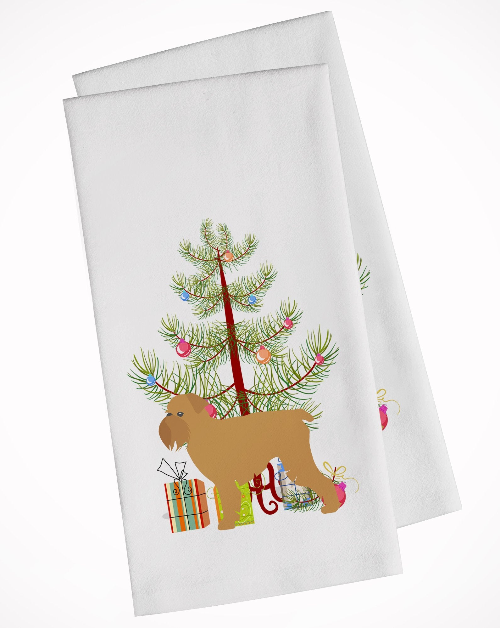 Brussels Griffon Merry Christmas Tree White Kitchen Towel Set of 2 BB2958WTKT by Caroline's Treasures