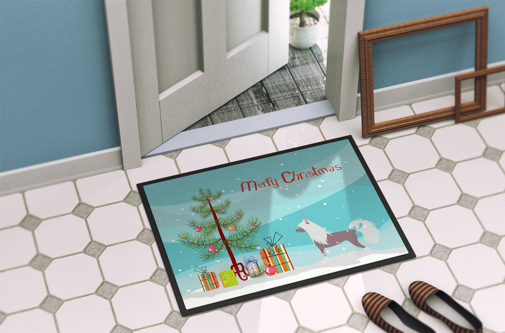 Chinese Crested Merry Christmas Tree Indoor or Outdoor Mat 24x36 BB2961JMAT by Caroline's Treasures