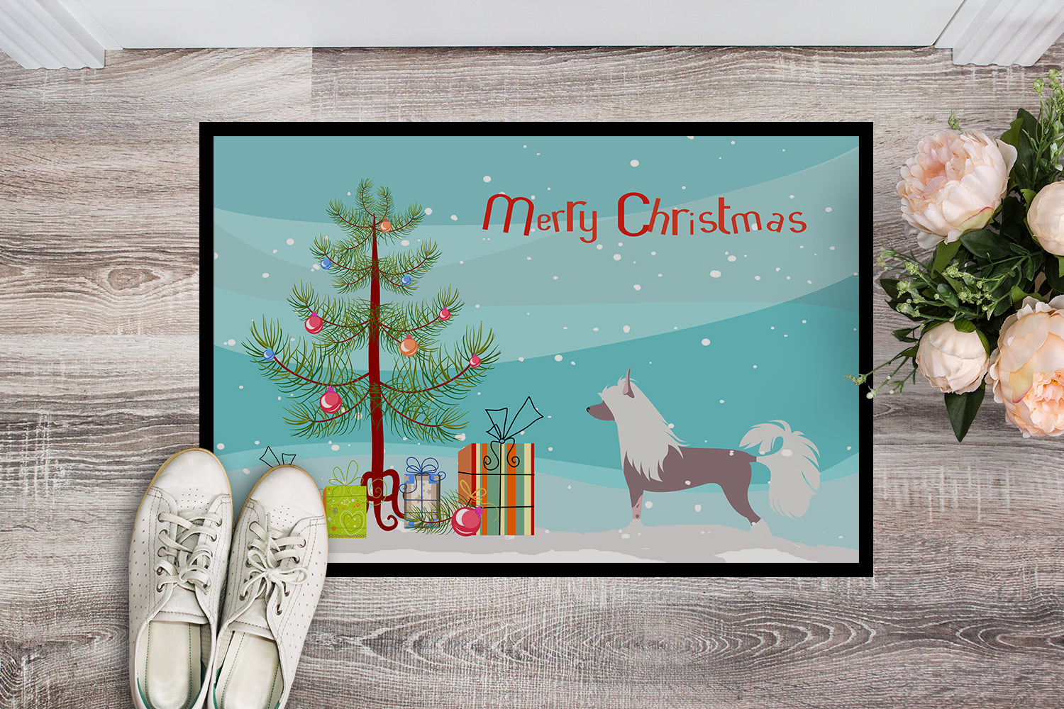 Chinese Crested Merry Christmas Tree Indoor or Outdoor Mat 18x27 BB2961MAT - the-store.com