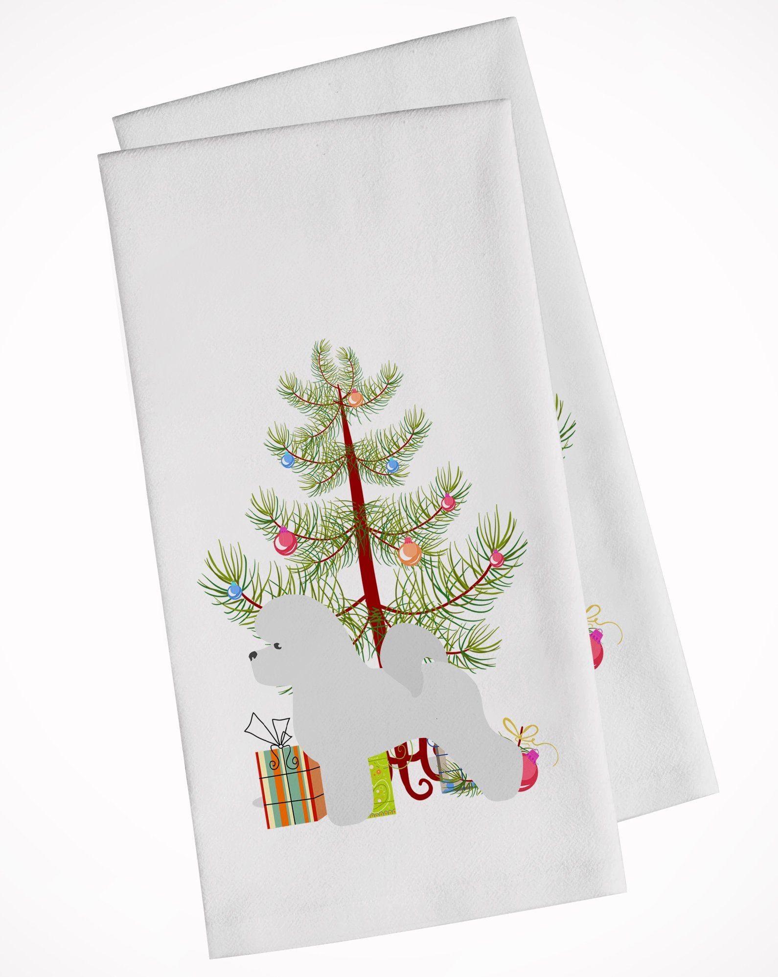 Bichon Frise Merry Christmas Tree White Kitchen Towel Set of 2 BB2963WTKT by Caroline's Treasures