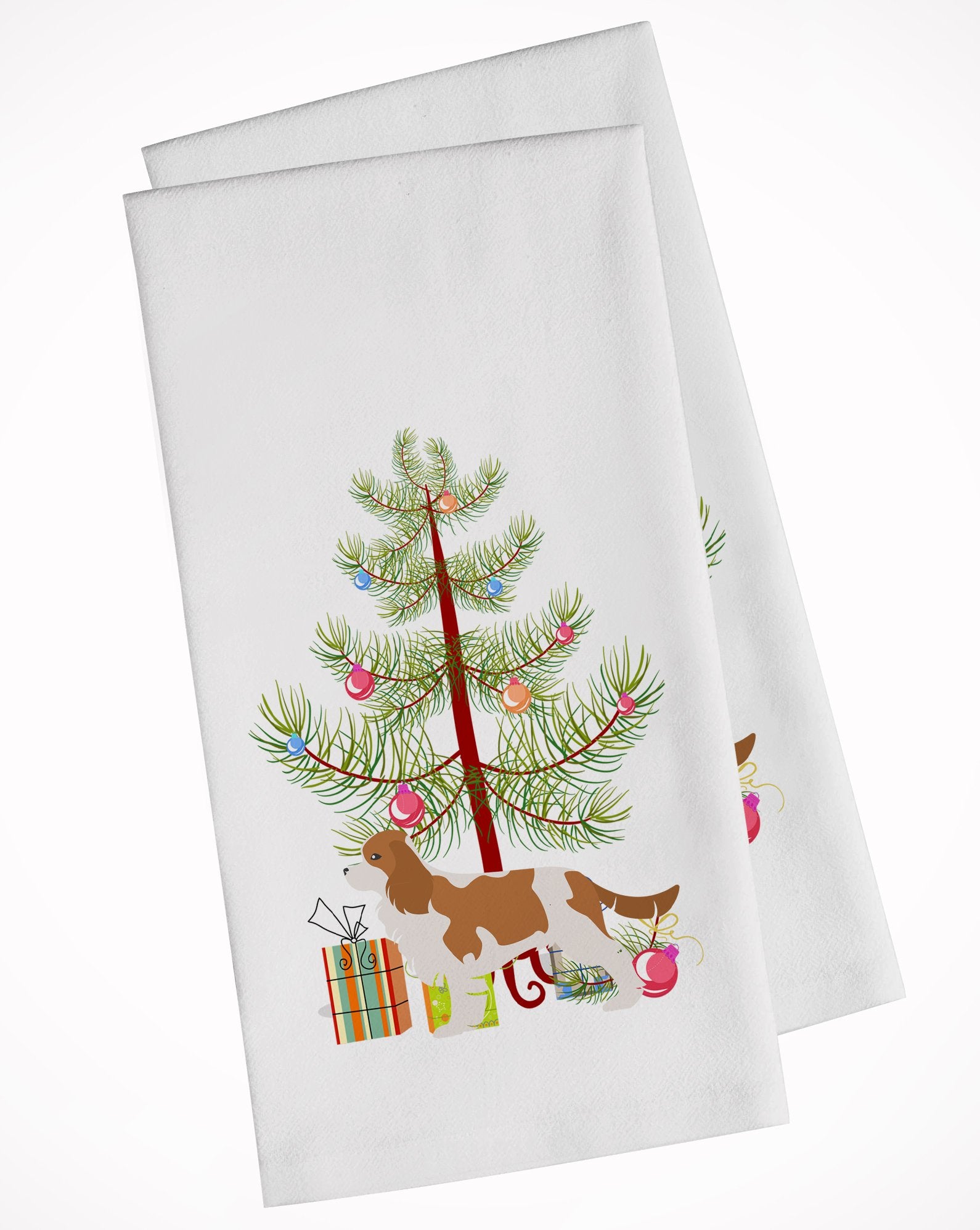 Cavalier King Charles Spaniel Merry Christmas Tree White Kitchen Towel Set of 2 BB2967WTKT by Caroline's Treasures