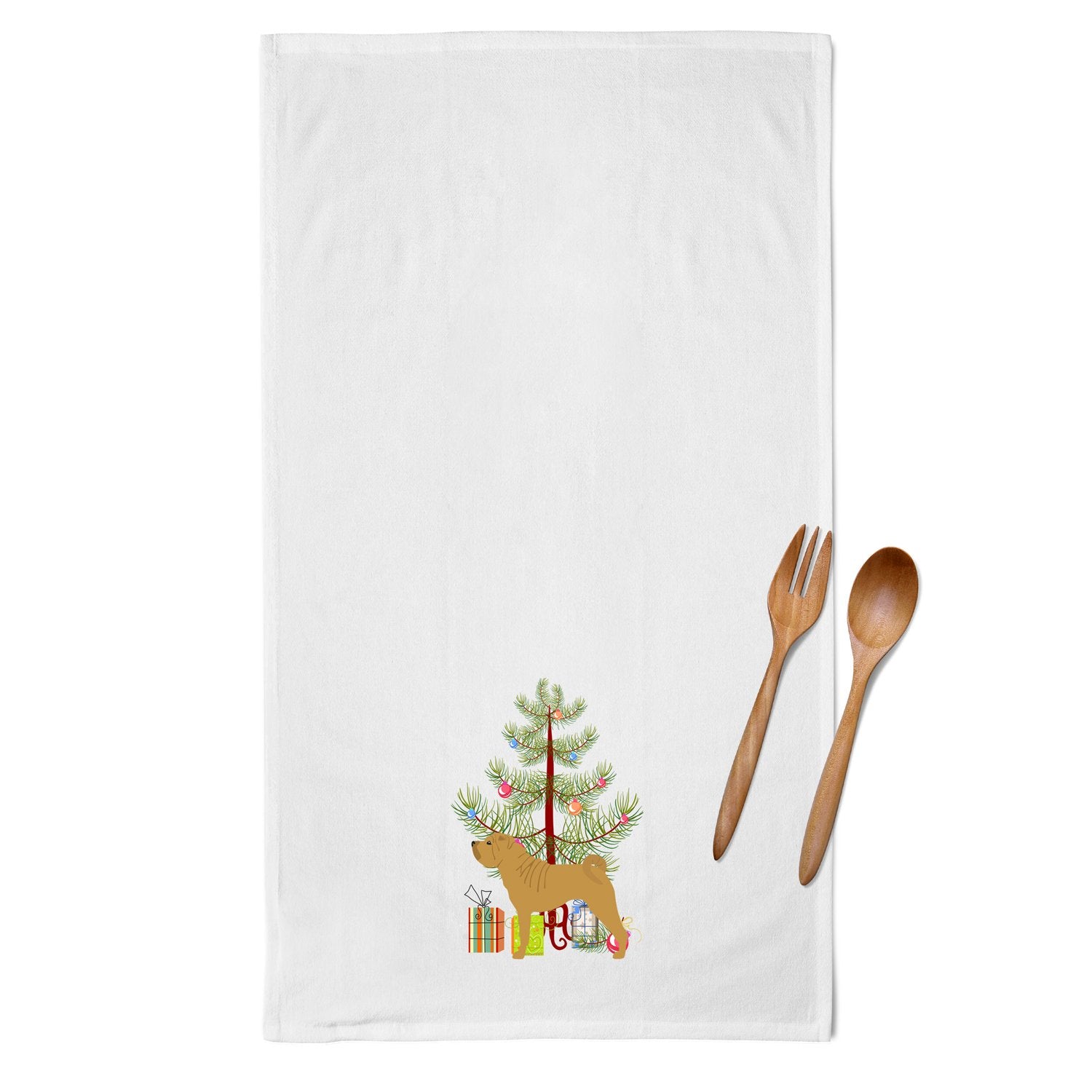 Shar Pei Merry Christmas Tree White Kitchen Towel Set of 2 BB2970WTKT by Caroline's Treasures