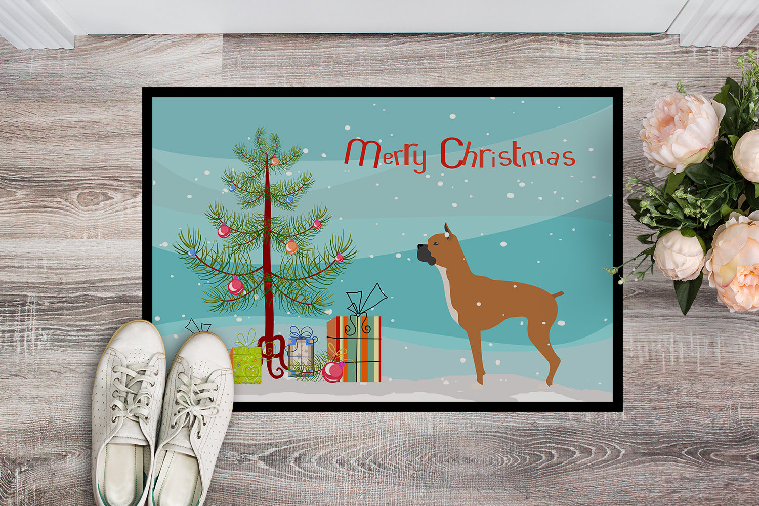 Boxer Merry Christmas Tree Indoor or Outdoor Mat 18x27 BB2971MAT - the-store.com