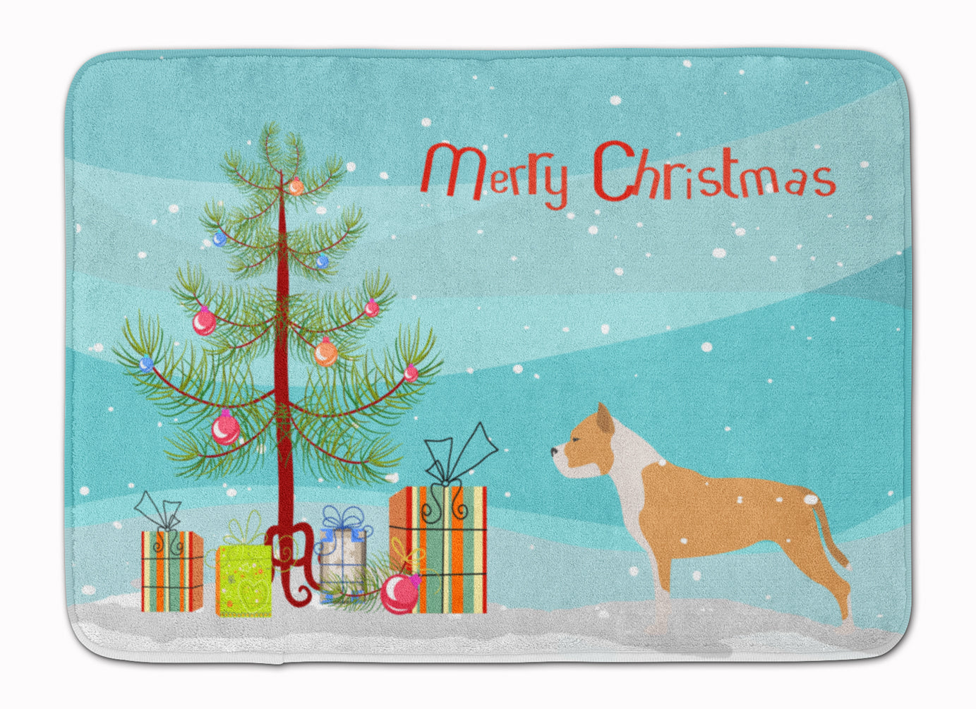 Staffordshire Bull Terrier Merry Christmas Tree Machine Washable Memory Foam Mat BB2972RUG - the-store.com