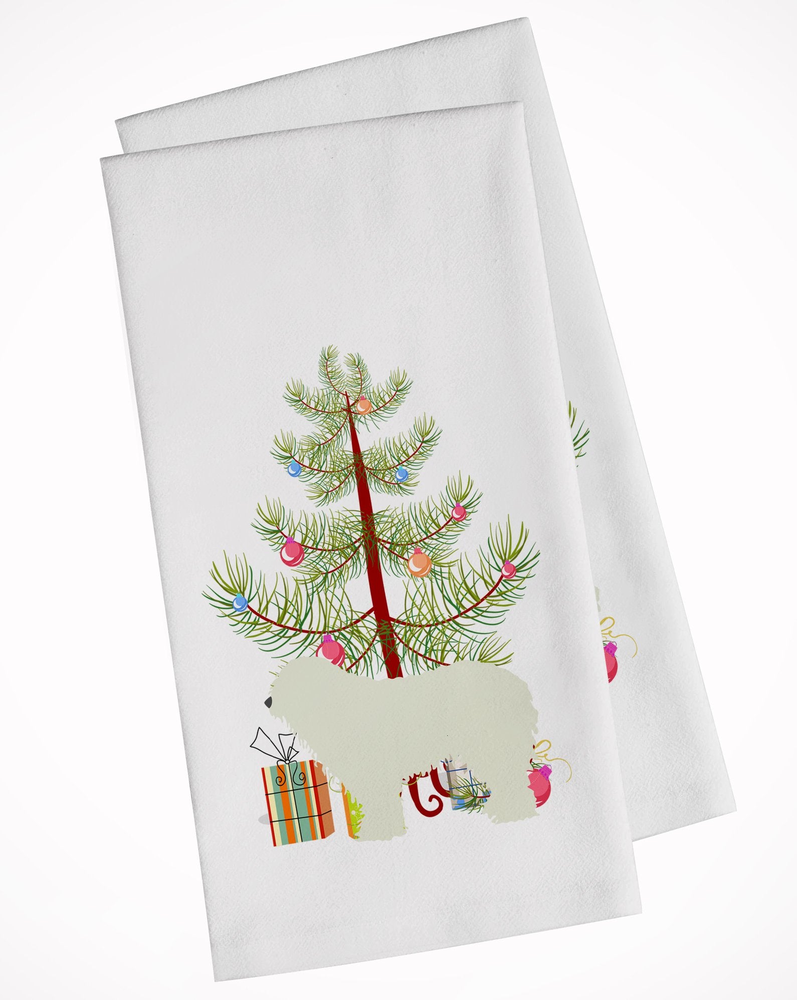 Komondor Merry Christmas Tree White Kitchen Towel Set of 2 BB2973WTKT by Caroline's Treasures