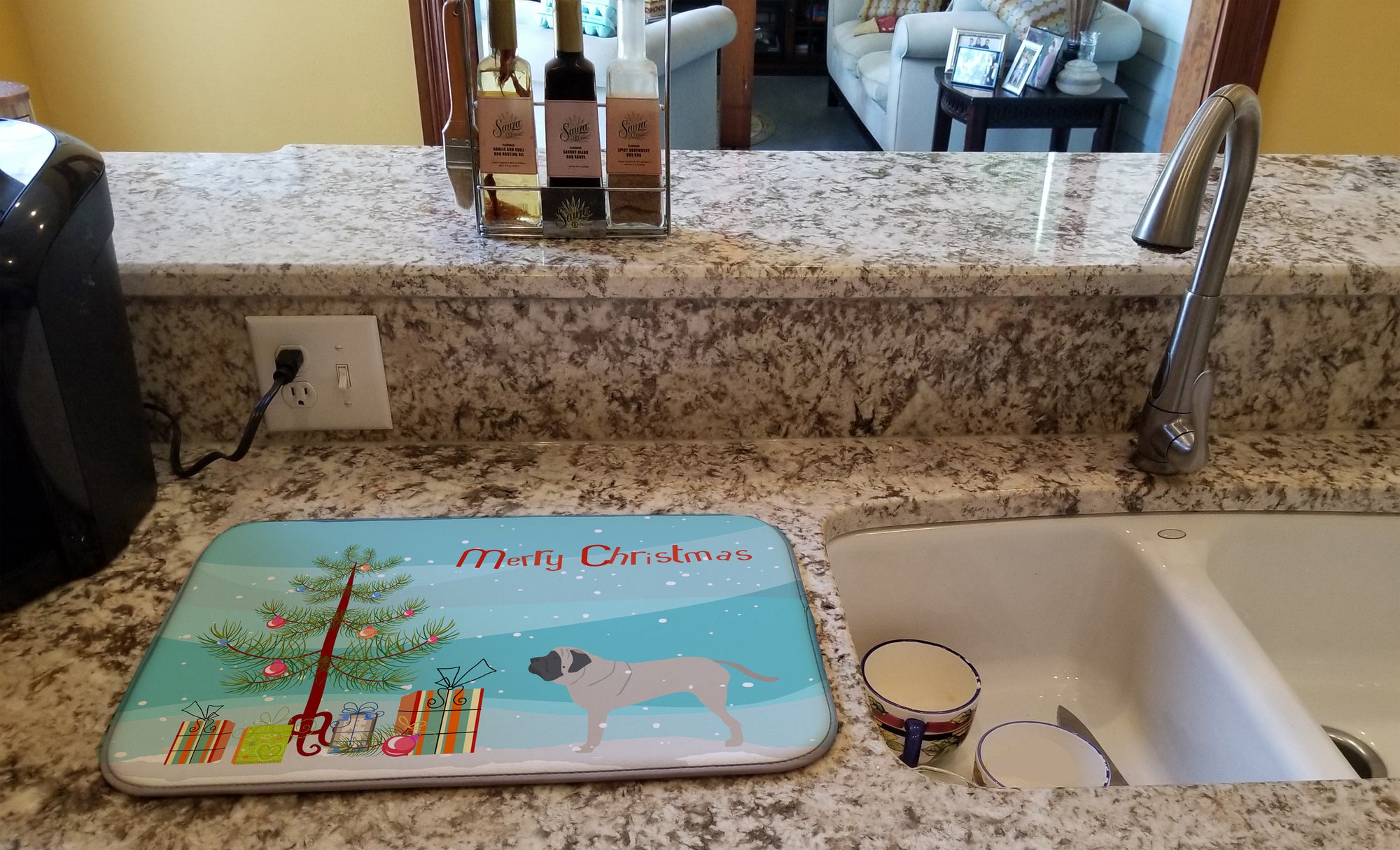 English Mastiff Merry Christmas Tree Dish Drying Mat BB2974DDM