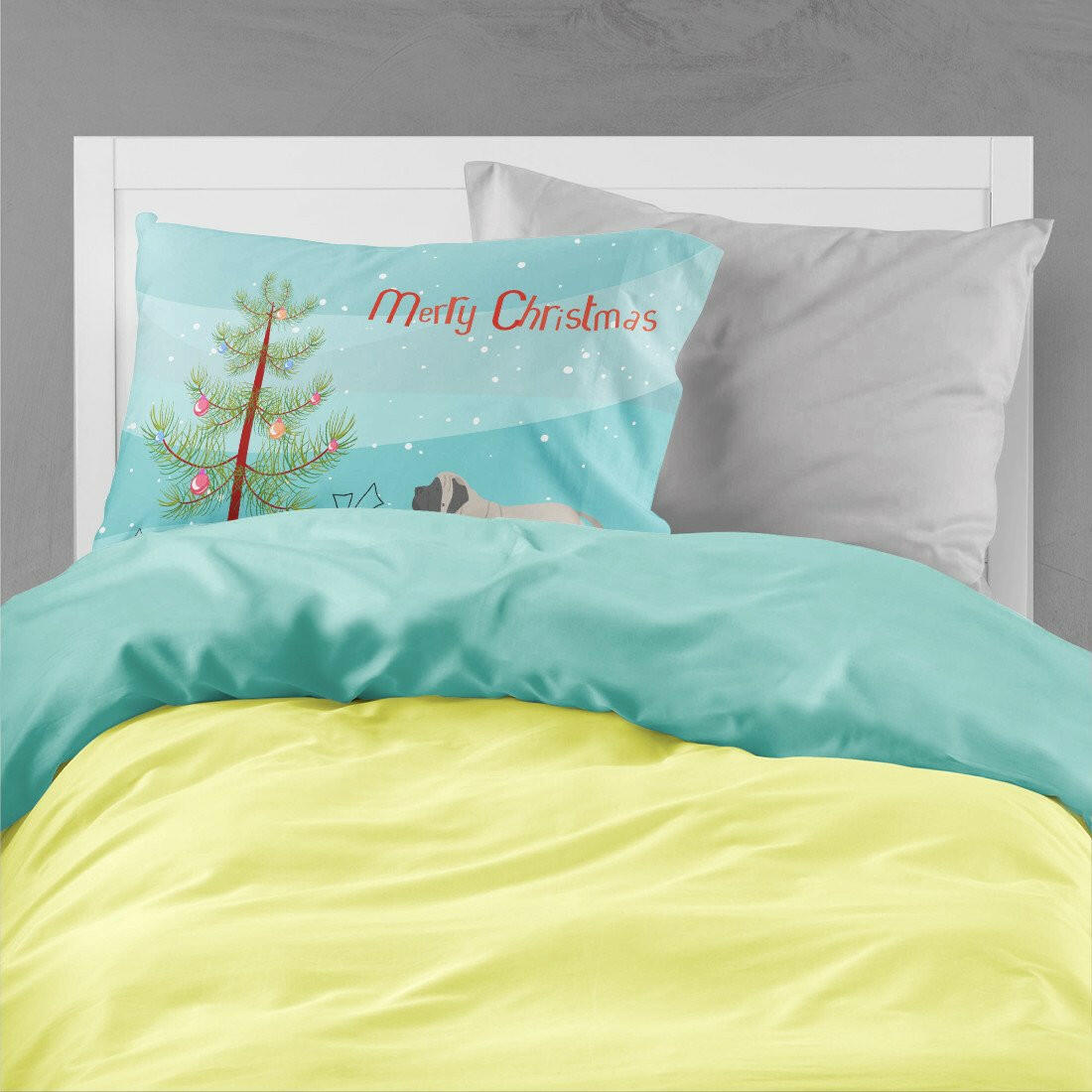 English Mastiff Merry Christmas Tree Fabric Standard Pillowcase BB2974PILLOWCASE by Caroline's Treasures