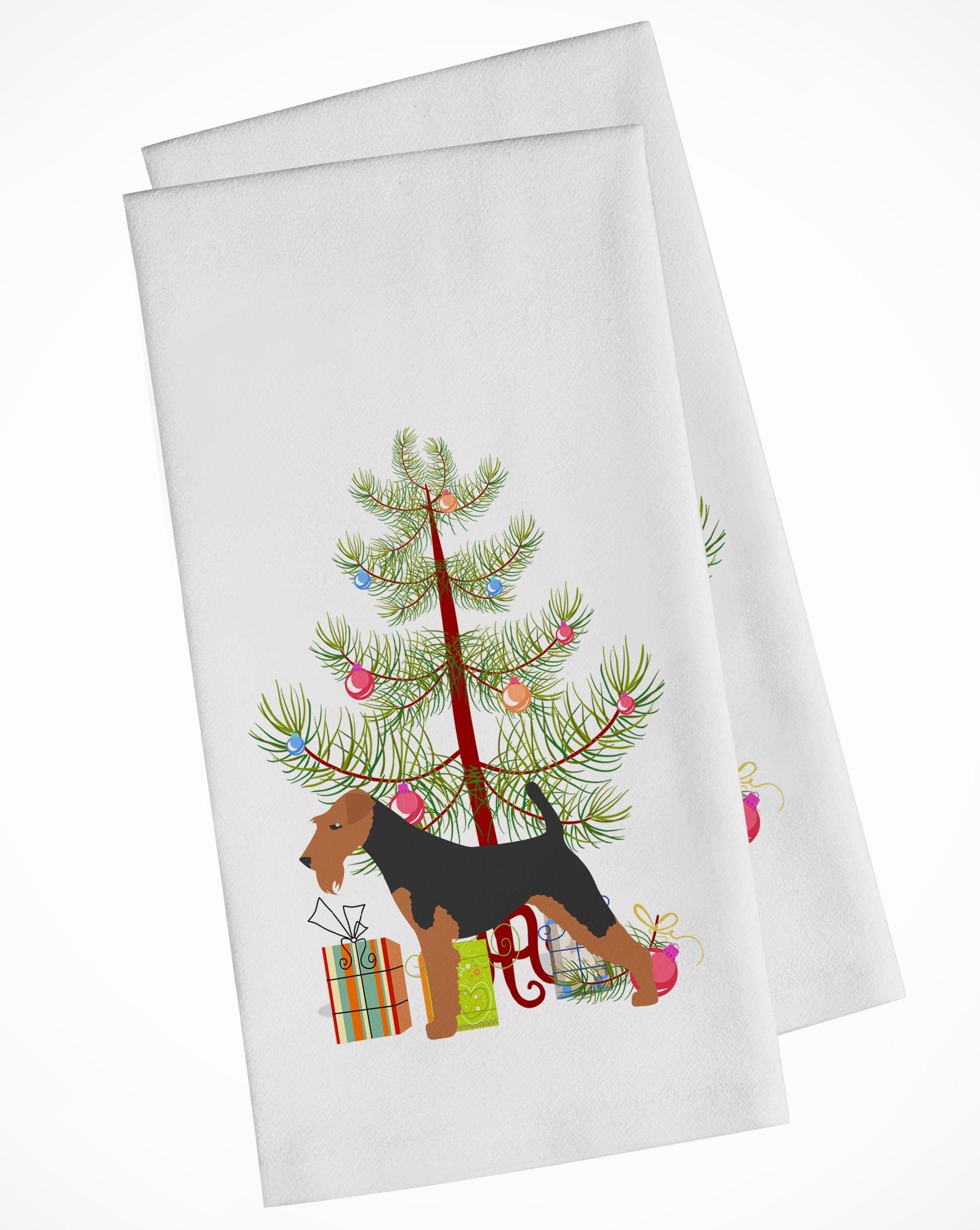 Airedale Terrier Merry Christmas Tree White Kitchen Towel Set of 2 BB2975WTKT by Caroline's Treasures