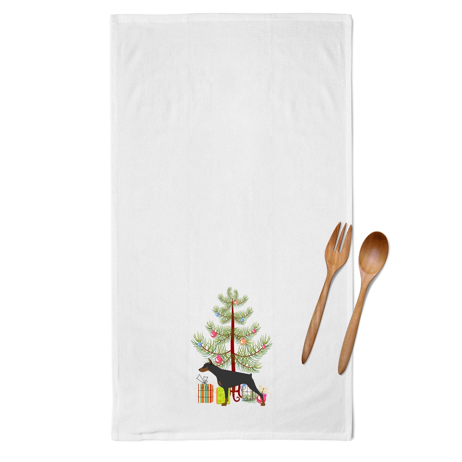 Doberman Pinscher Merry Christmas Tree White Kitchen Towel Set of 2 BB2978WTKT by Caroline's Treasures