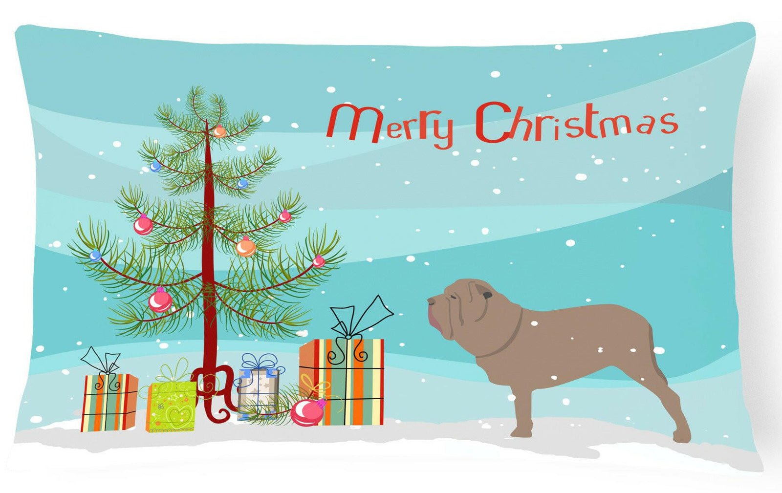 Neapolitan Mastiff Merry Christmas Tree Canvas Fabric Decorative Pillow BB2983PW1216 by Caroline's Treasures