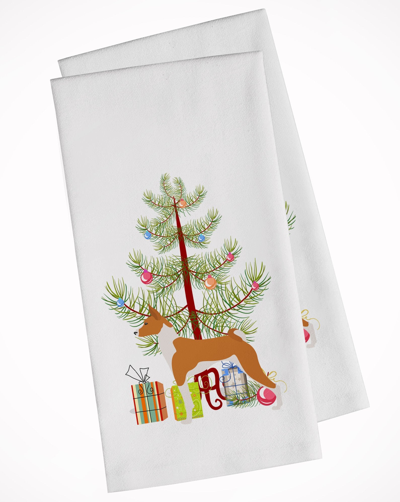 Basenji Merry Christmas Tree White Kitchen Towel Set of 2 BB2992WTKT by Caroline's Treasures