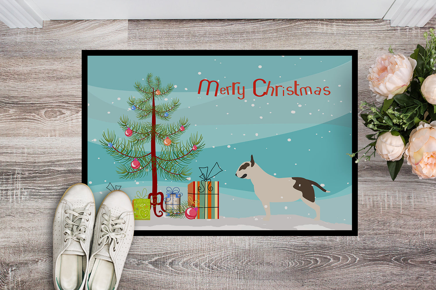 Bull Terrier Merry Christmas Tree Indoor or Outdoor Mat 18x27 BB2996MAT - the-store.com