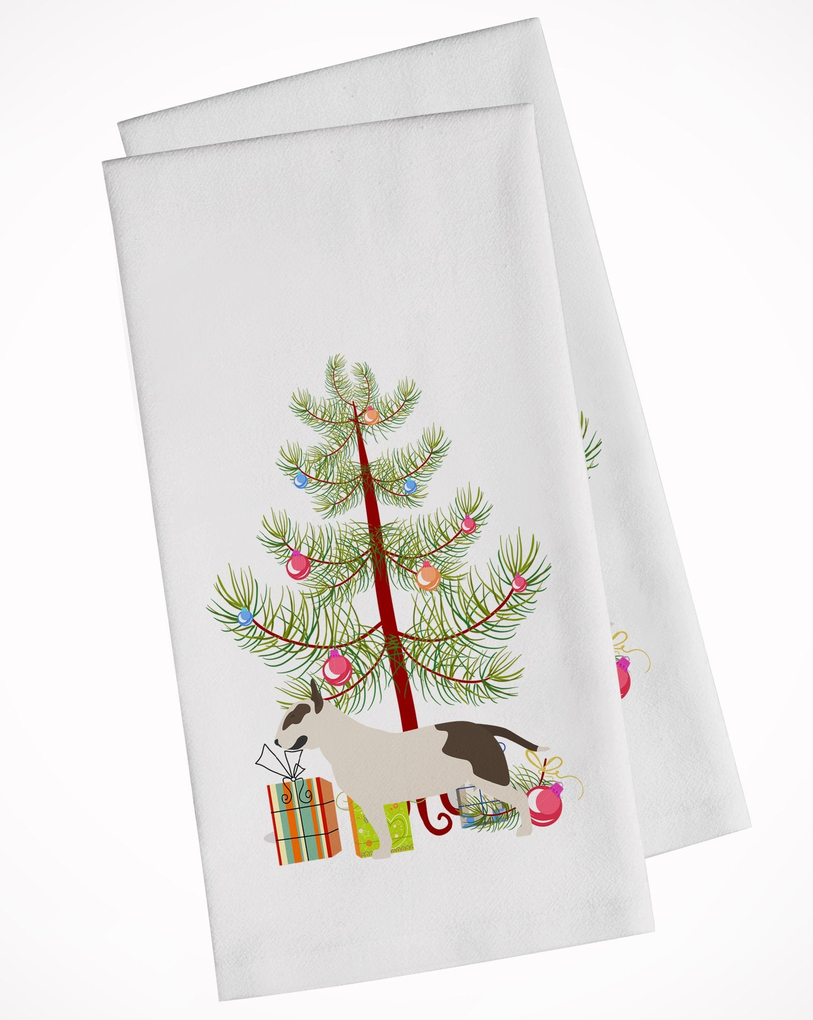 Bull Terrier Merry Christmas Tree White Kitchen Towel Set of 2 BB2996WTKT by Caroline's Treasures
