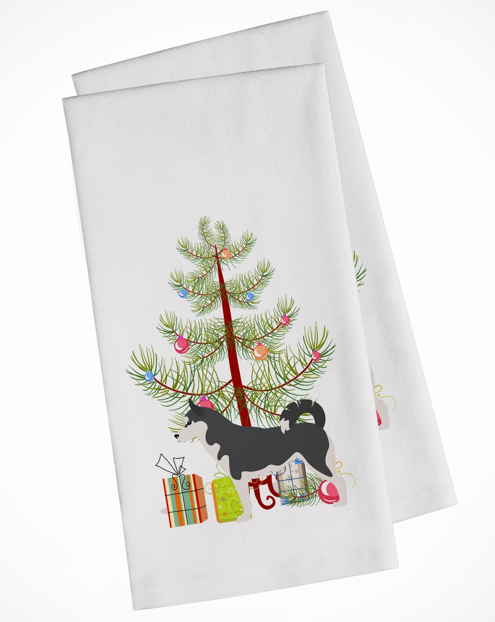 Siberian Husky Merry Christmas Tree White Kitchen Towel Set of 2 BB2998WTKT by Caroline's Treasures