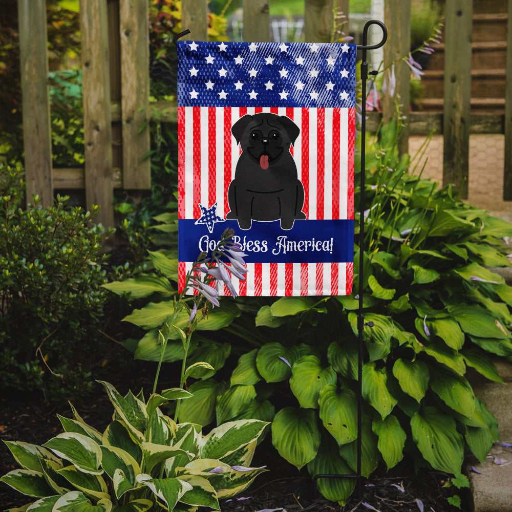 Patriotic USA Pug Black Flag Garden Size