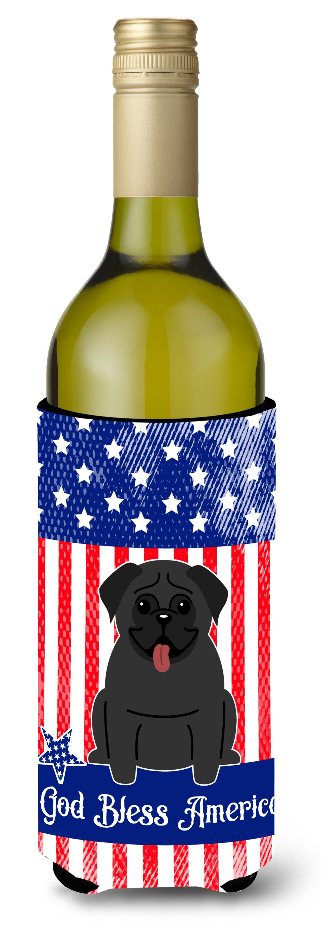 Patriotic USA Pug Black Wine Bottle Beverge Insulator Hugger by Caroline's Treasures