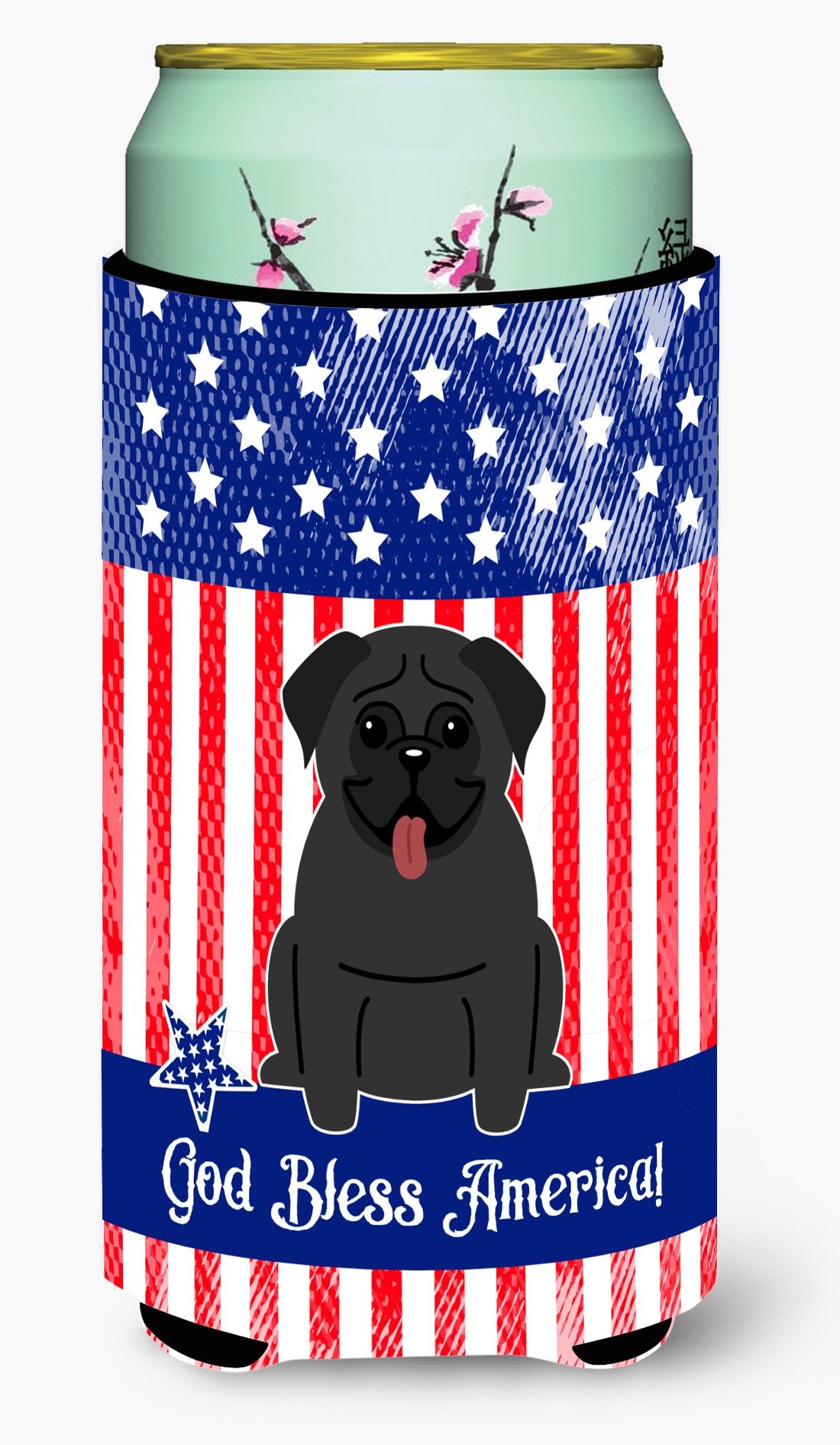 Patriotic USA Pug Black Tall Boy Beverage Insulator Hugger by Caroline's Treasures