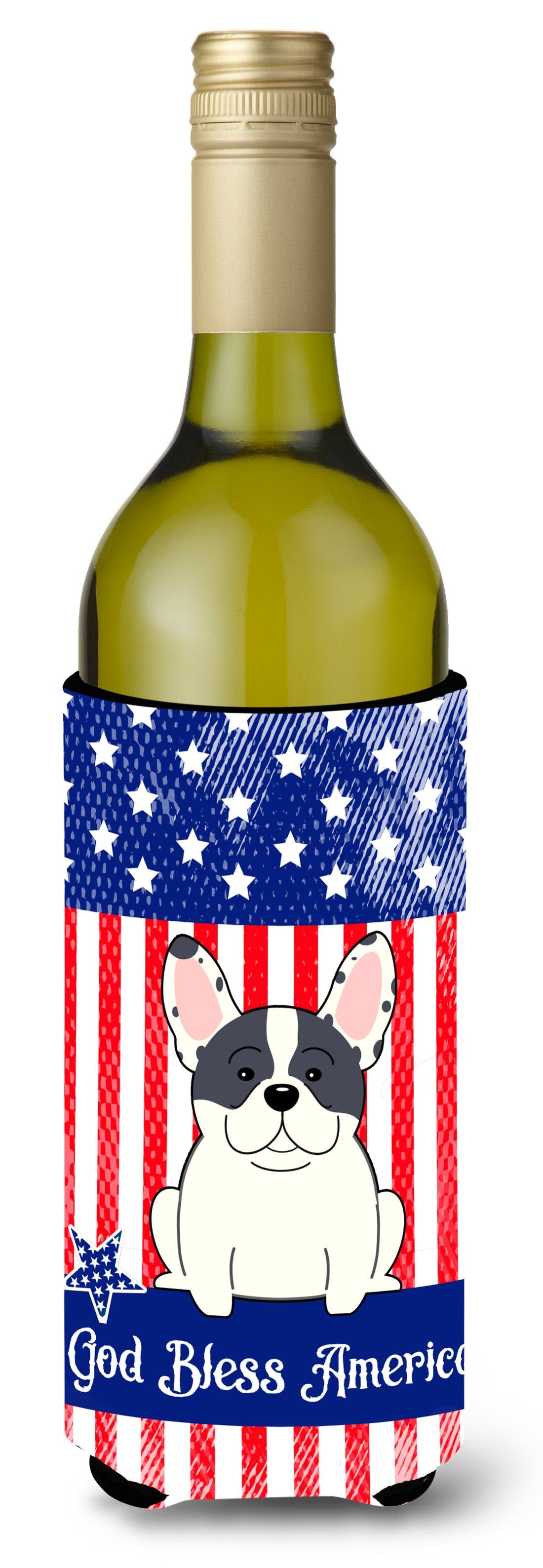 Patriotic USA French Bulldog Piebald Wine Bottle Beverge Insulator Hugger by Caroline's Treasures