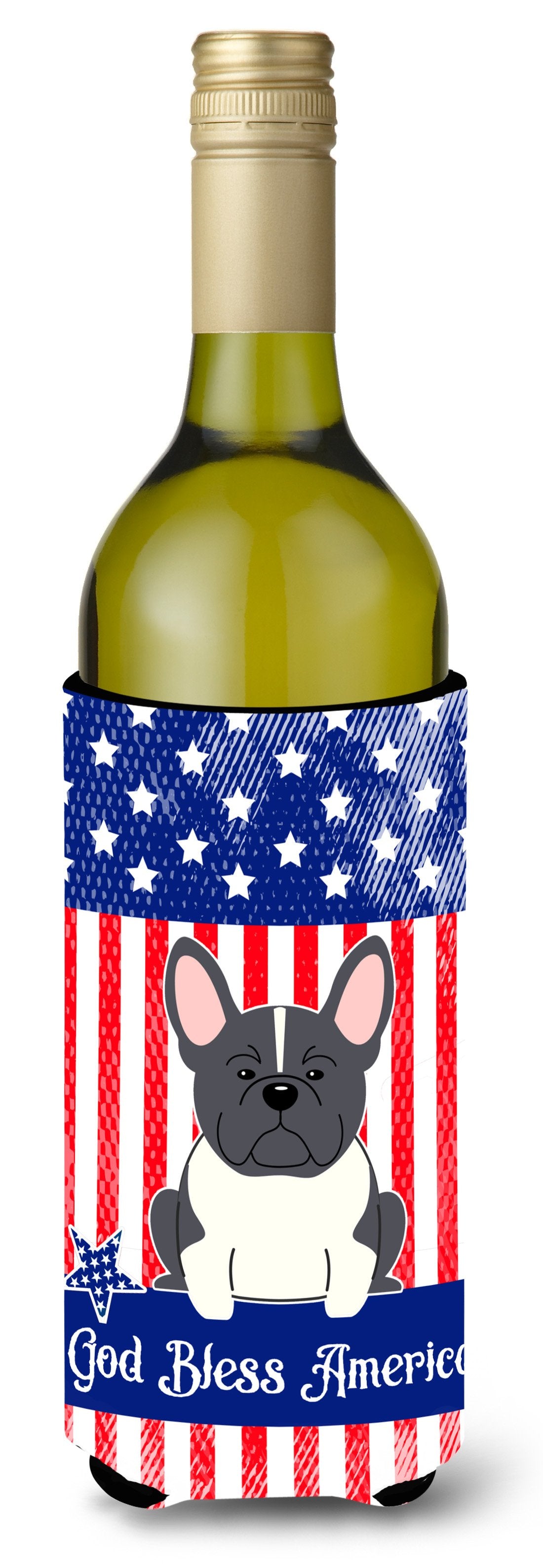 Patriotic USA French Bulldog Black White Wine Bottle Beverge Insulator Hugger BB3007LITERK by Caroline's Treasures