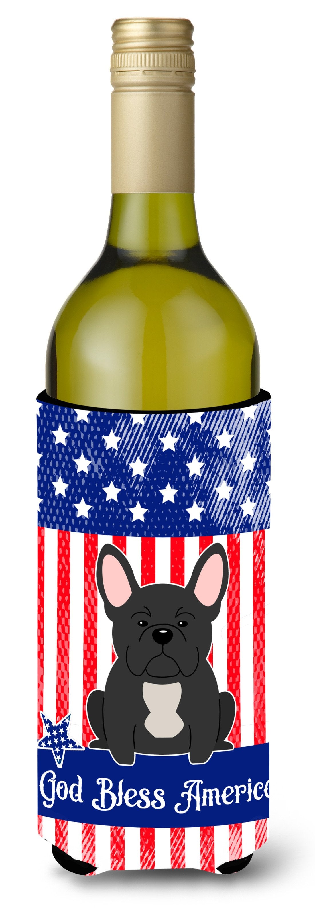 Patriotic USA French Bulldog Black Wine Bottle Beverge Insulator Hugger by Caroline's Treasures