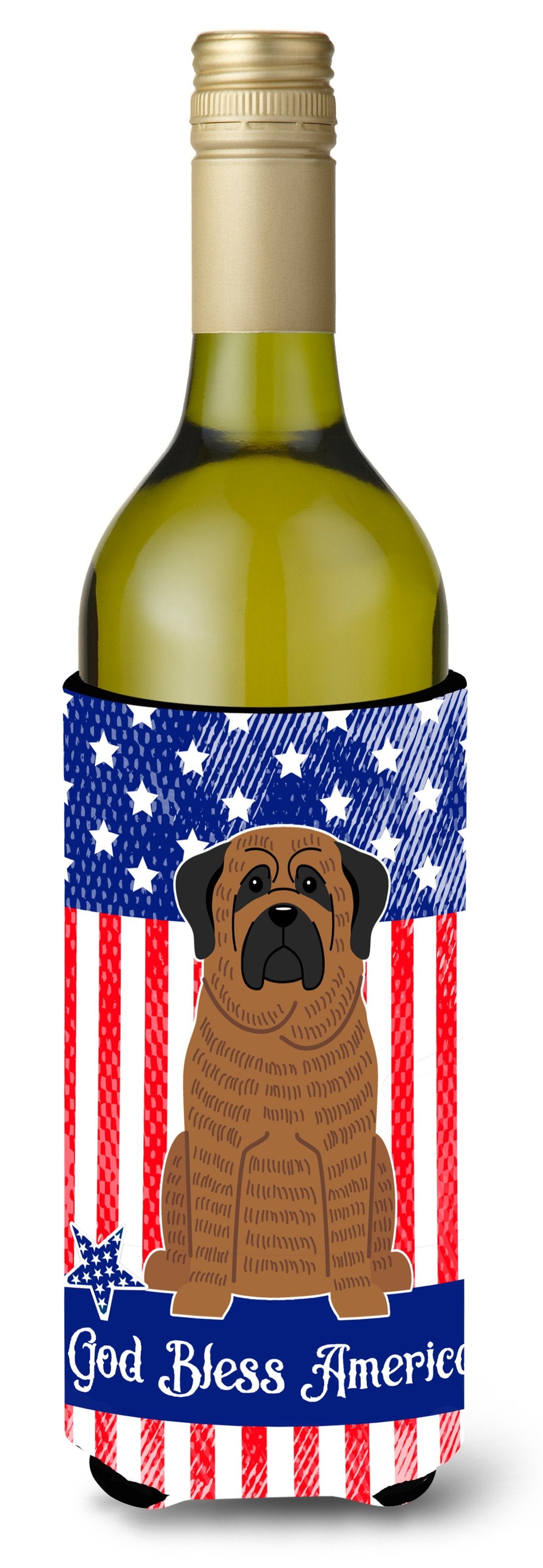Patriotic USA Mastiff Brindle Wine Bottle Beverge Insulator Hugger by Caroline's Treasures
