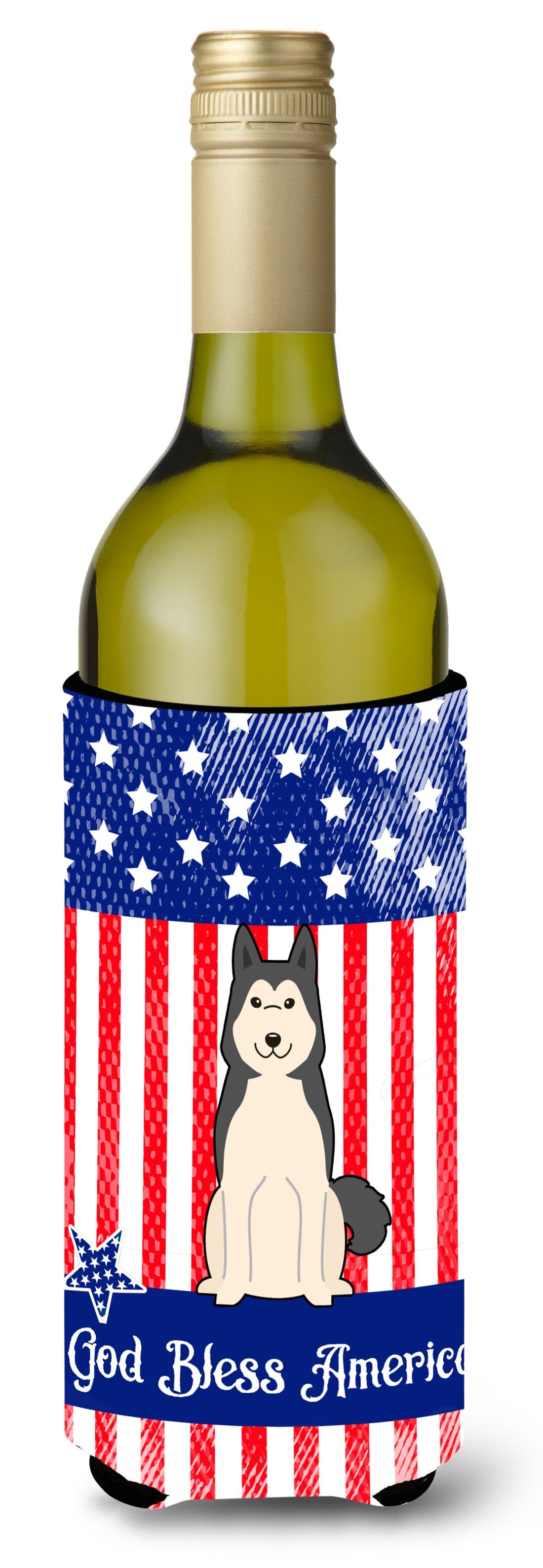Patriotic USA West Siberian Laika Spitz Wine Bottle Beverge Insulator Hugger by Caroline&#39;s Treasures