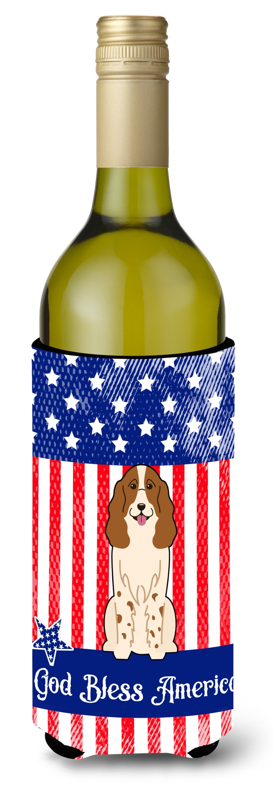 Patriotic USA Russian Spaniel Wine Bottle Beverge Insulator Hugger BB3026LITERK by Caroline's Treasures