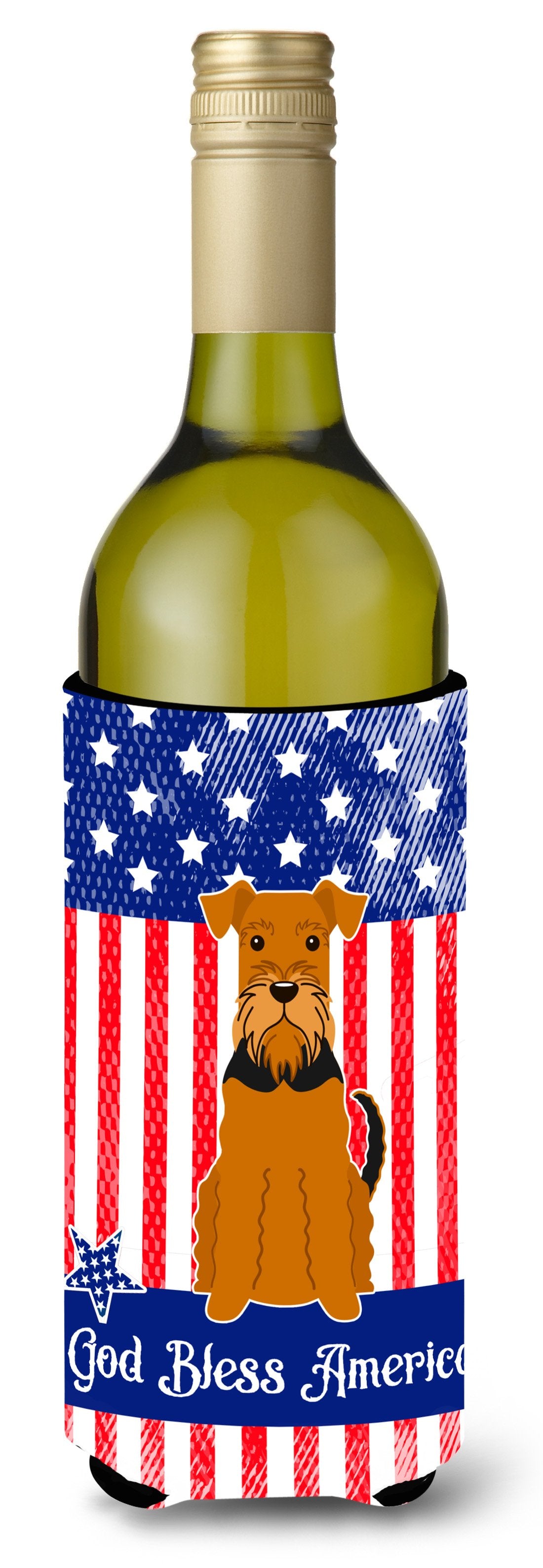 Patriotic USA Airedale Wine Bottle Beverge Insulator Hugger BB3036LITERK by Caroline's Treasures