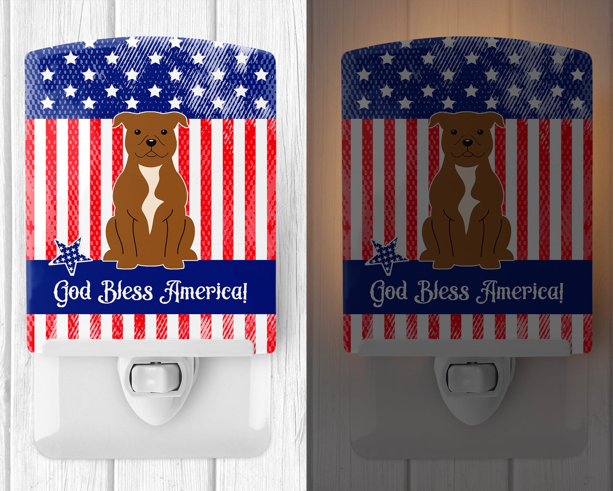 Patriotic USA Staffordshire Bull Terrier Brown Ceramic Night Light BB3042CNL - the-store.com
