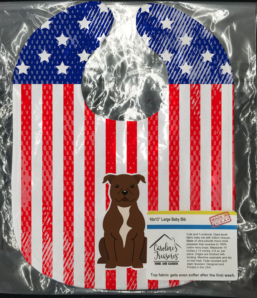 Patriotic USA Staffordshire Bull Terrier Chocolate Baby Bib BB3043BIB - the-store.com