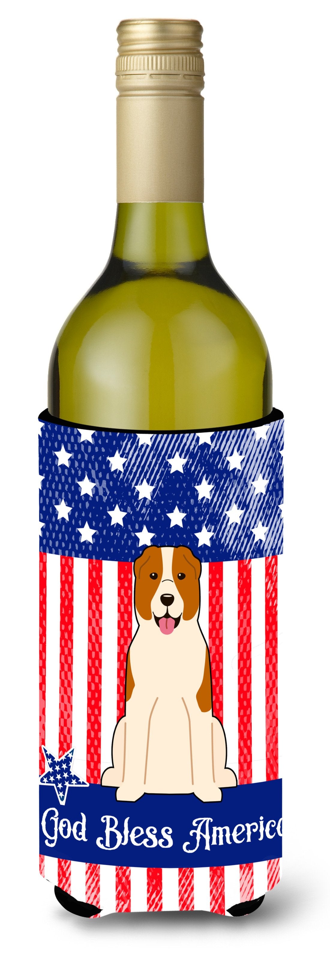 Patriotic USA Central Asian Shepherd Dog Wine Bottle Beverge Insulator Hugger by Caroline's Treasures