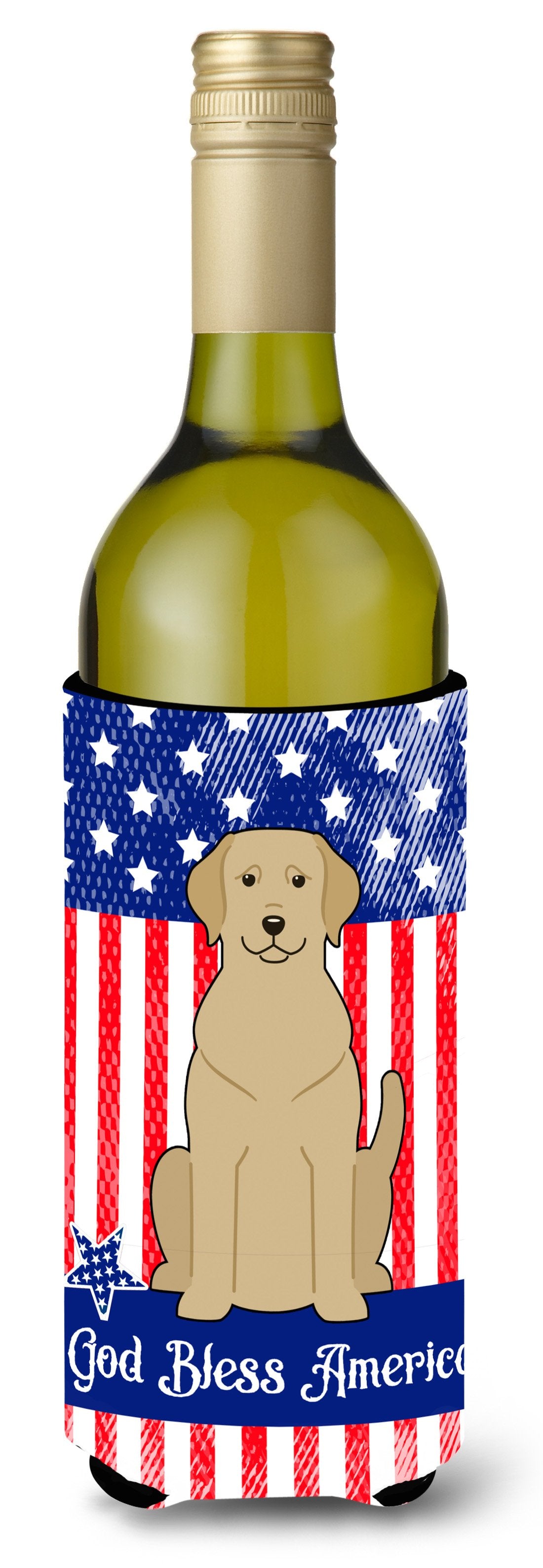 Patriotic USA Yellow Labrador Wine Bottle Beverge Insulator Hugger by Caroline's Treasures