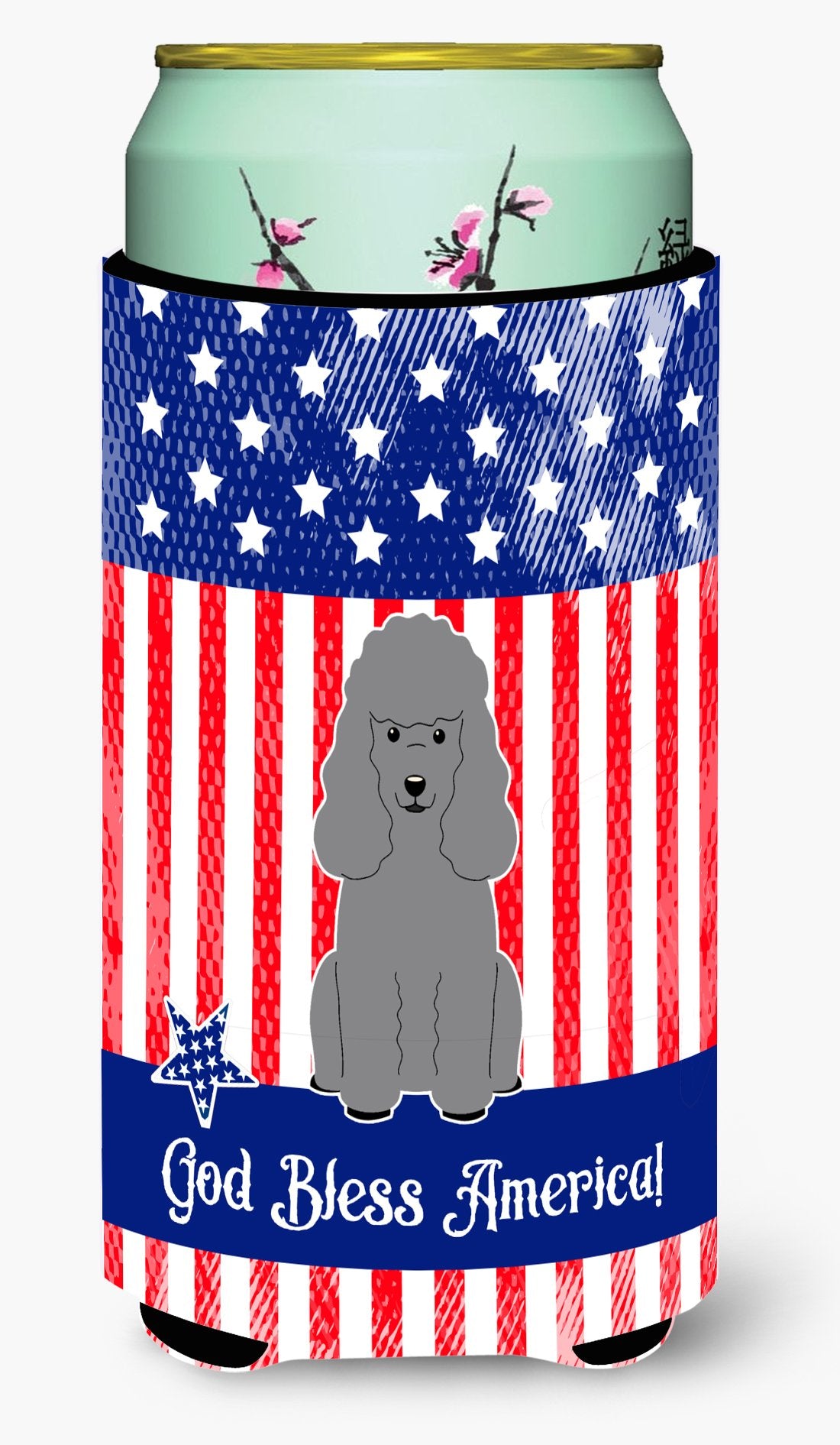 Patriotic USA Poodle Silver Tall Boy Beverage Insulator Hugger by Caroline's Treasures