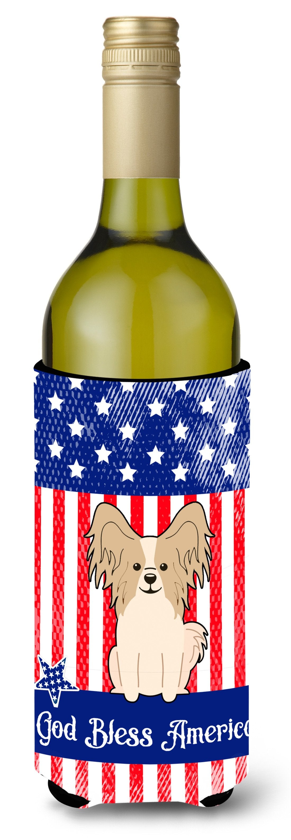 Patriotic USA Papillon Sable White Wine Bottle Beverge Insulator Hugger by Caroline's Treasures