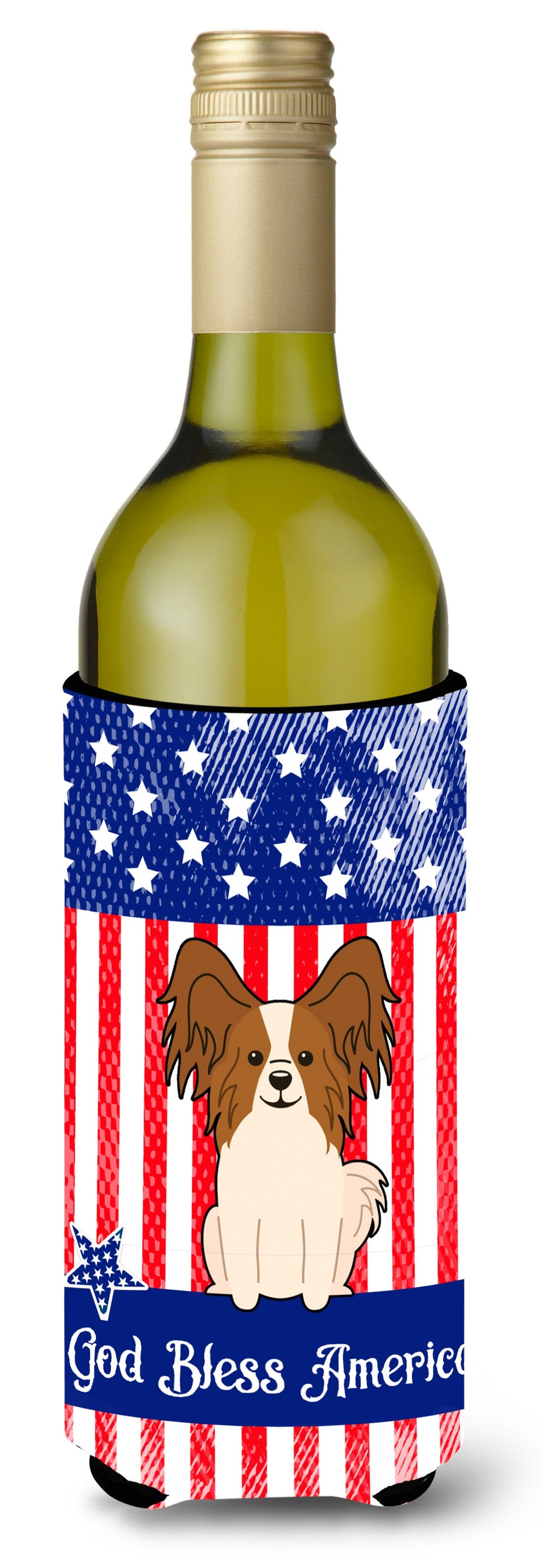 Patriotic USA Papillon Red White Wine Bottle Beverge Insulator Hugger BB3073LITERK by Caroline's Treasures