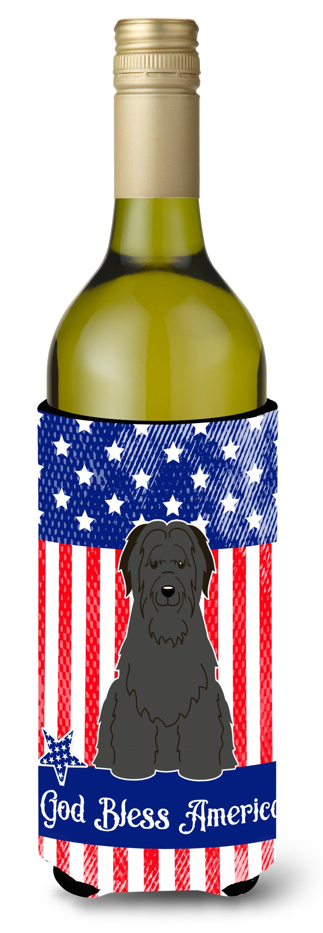 Patriotic USA Briard Black Wine Bottle Beverge Insulator Hugger BB3076LITERK by Caroline's Treasures