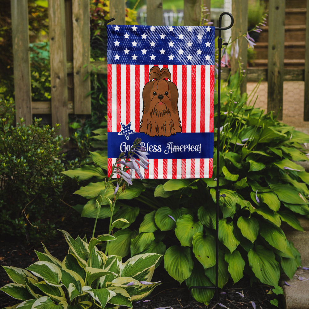 Patriotic USA Shih Tzu Silver Chocolate Flag Garden Size