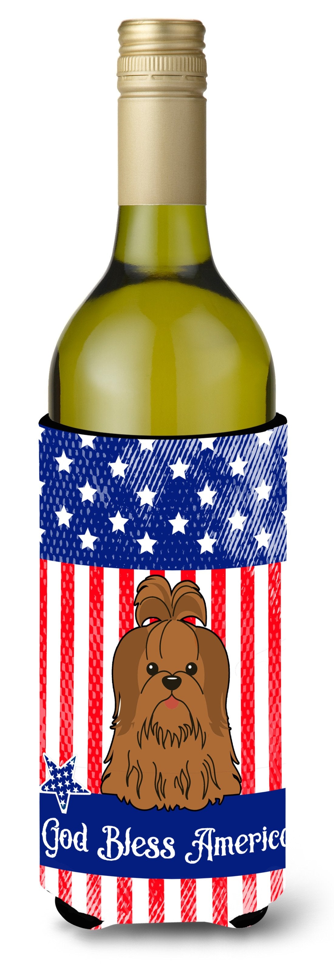 Patriotic USA Shih Tzu Silver Chocolate Wine Bottle Beverge Insulator Hugger by Caroline's Treasures