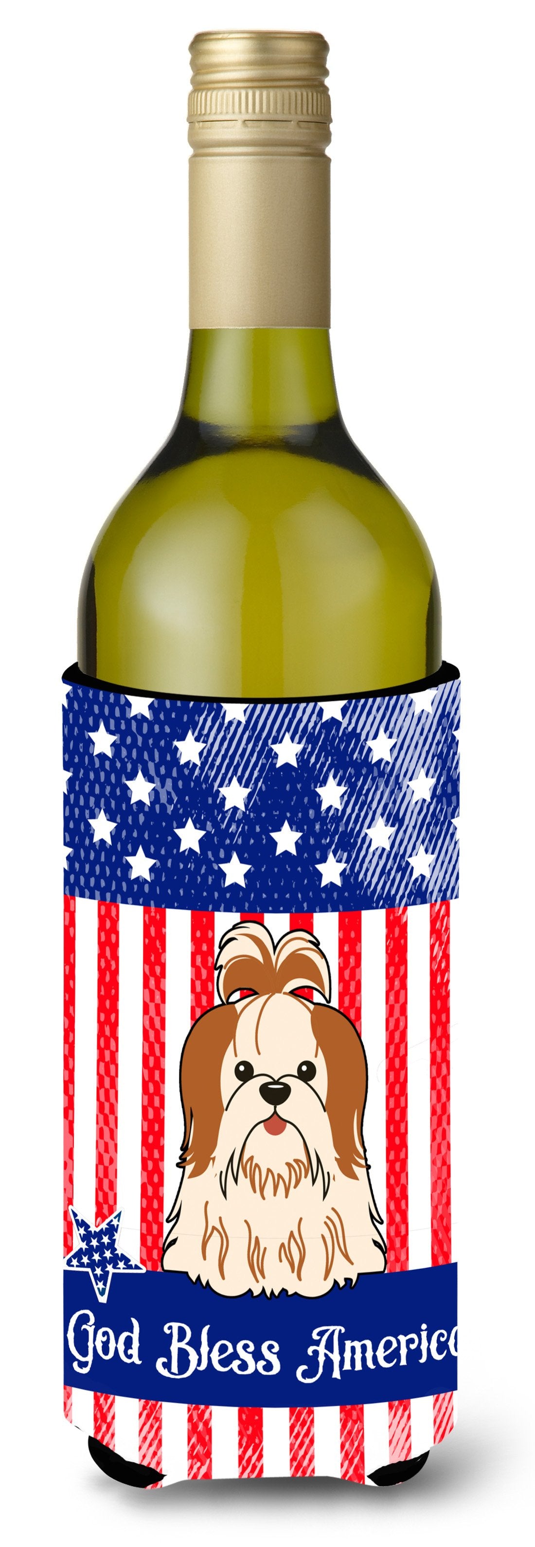 Patriotic USA Shih Tzu Red White Wine Bottle Beverge Insulator Hugger by Caroline's Treasures