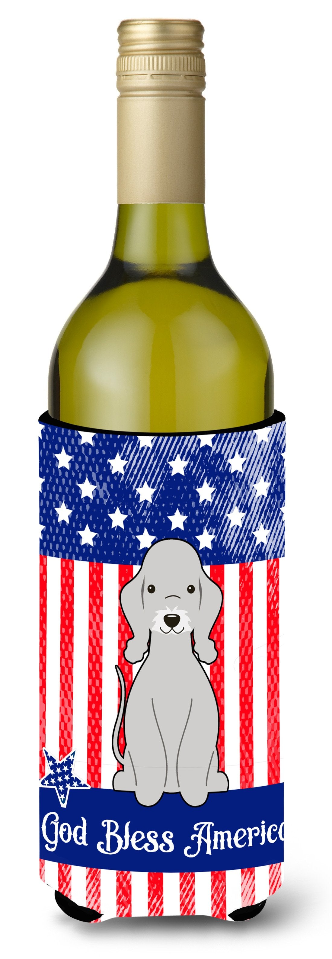 Patriotic USA Bedlington Terrier Blue Wine Bottle Beverge Insulator Hugger by Caroline's Treasures