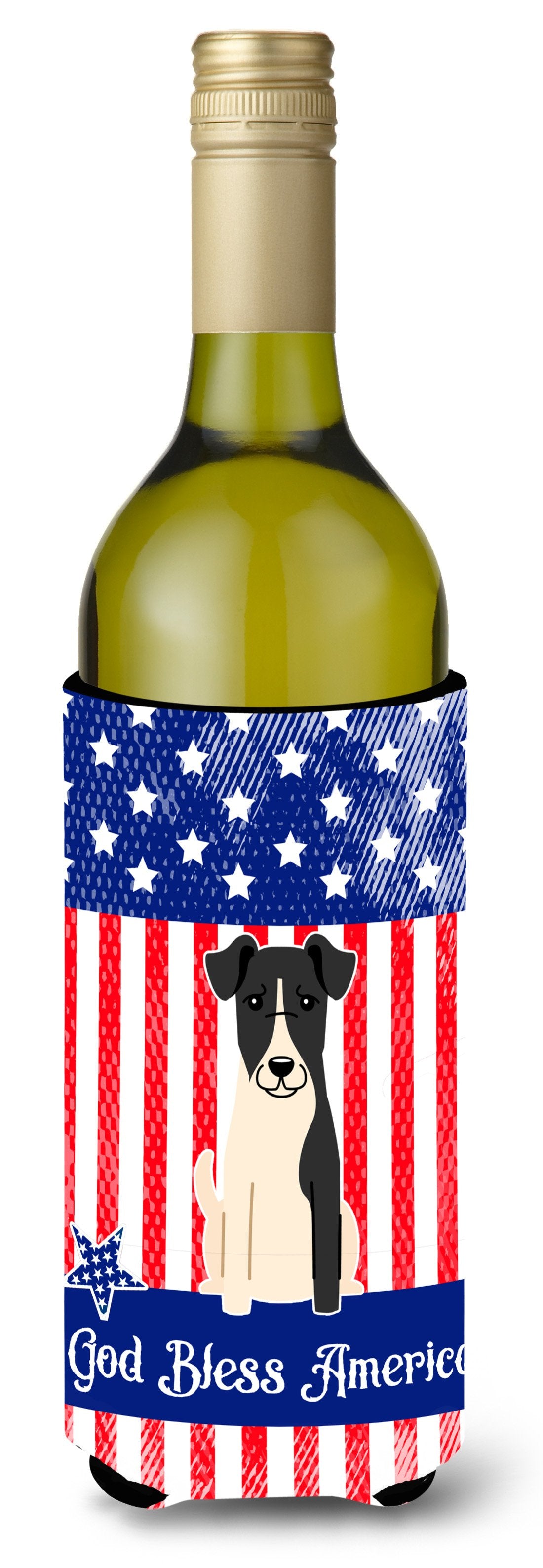 Patriotic USA Smooth Fox Terrier Wine Bottle Beverge Insulator Hugger BB3093LITERK by Caroline's Treasures