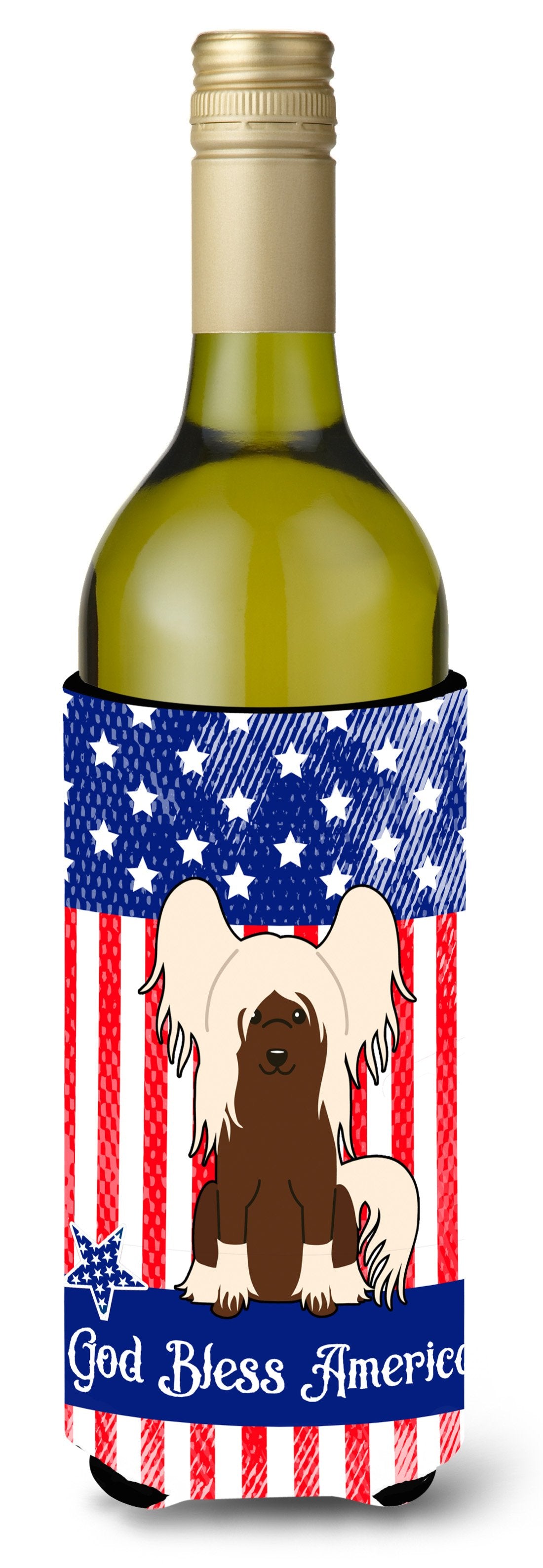 Patriotic USA Chinese Crested Cream Wine Bottle Beverge Insulator Hugger by Caroline's Treasures