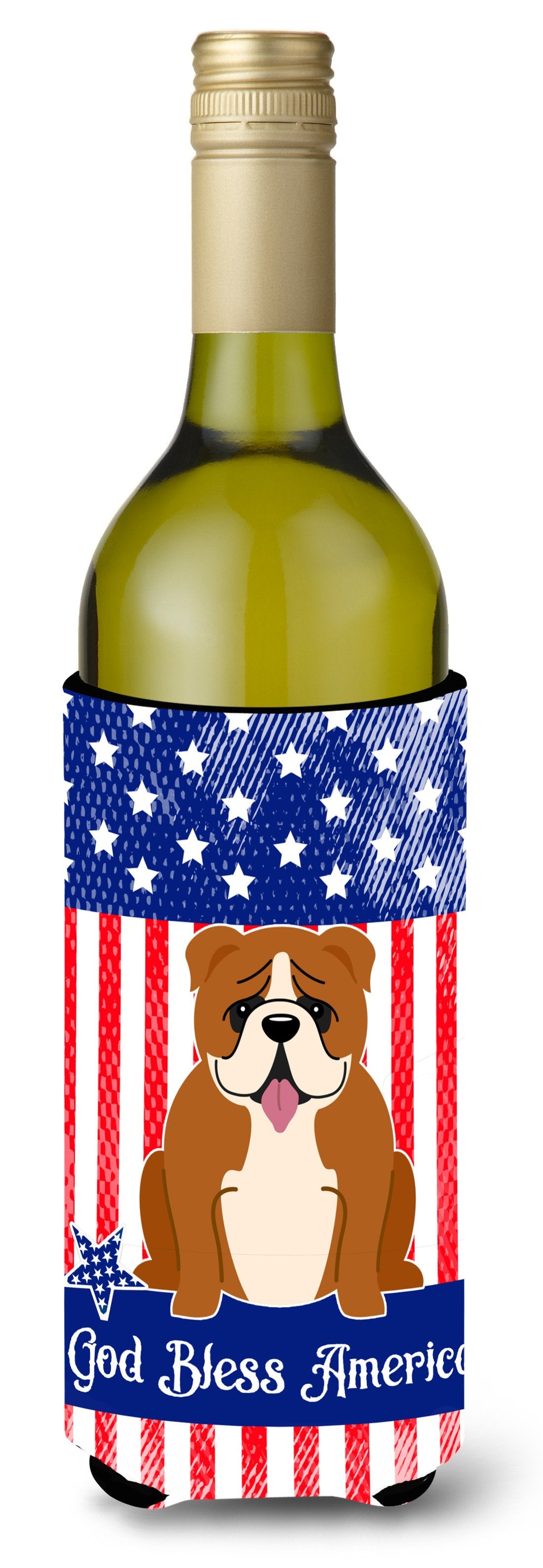 Patriotic USA English Bulldog Red White Wine Bottle Beverge Insulator Hugger by Caroline's Treasures