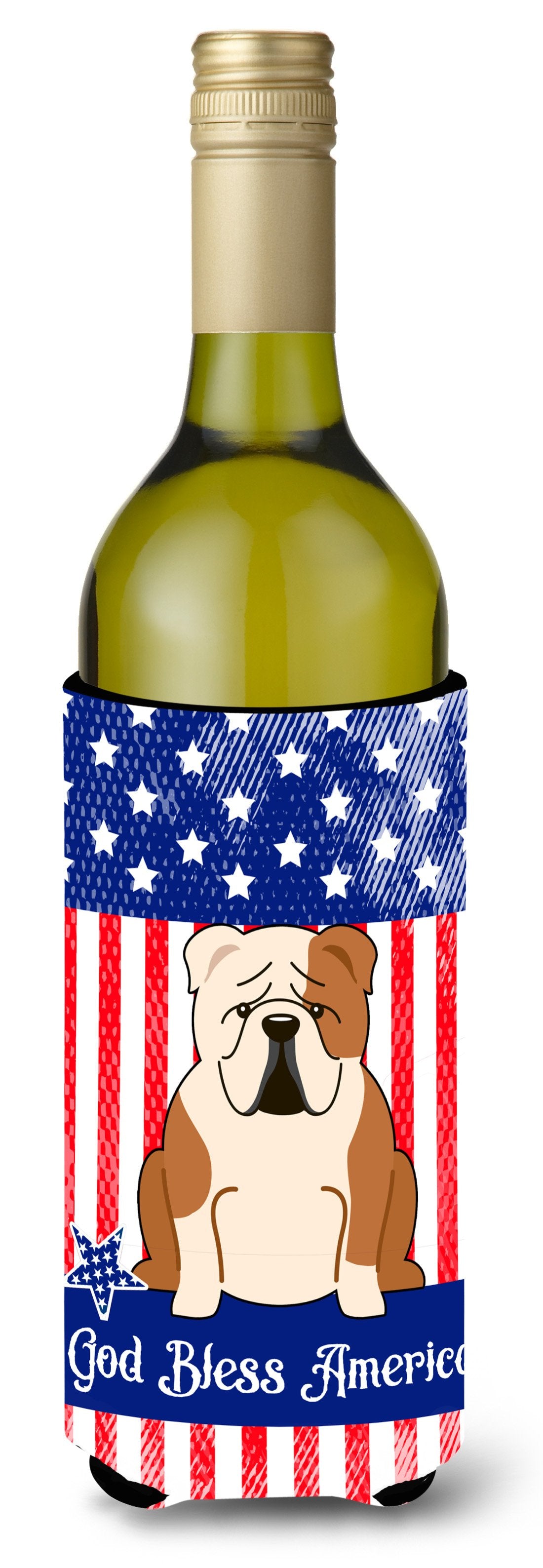 Patriotic USA English Bulldog Fawn White Wine Bottle Beverge Insulator Hugger BB3120LITERK by Caroline's Treasures