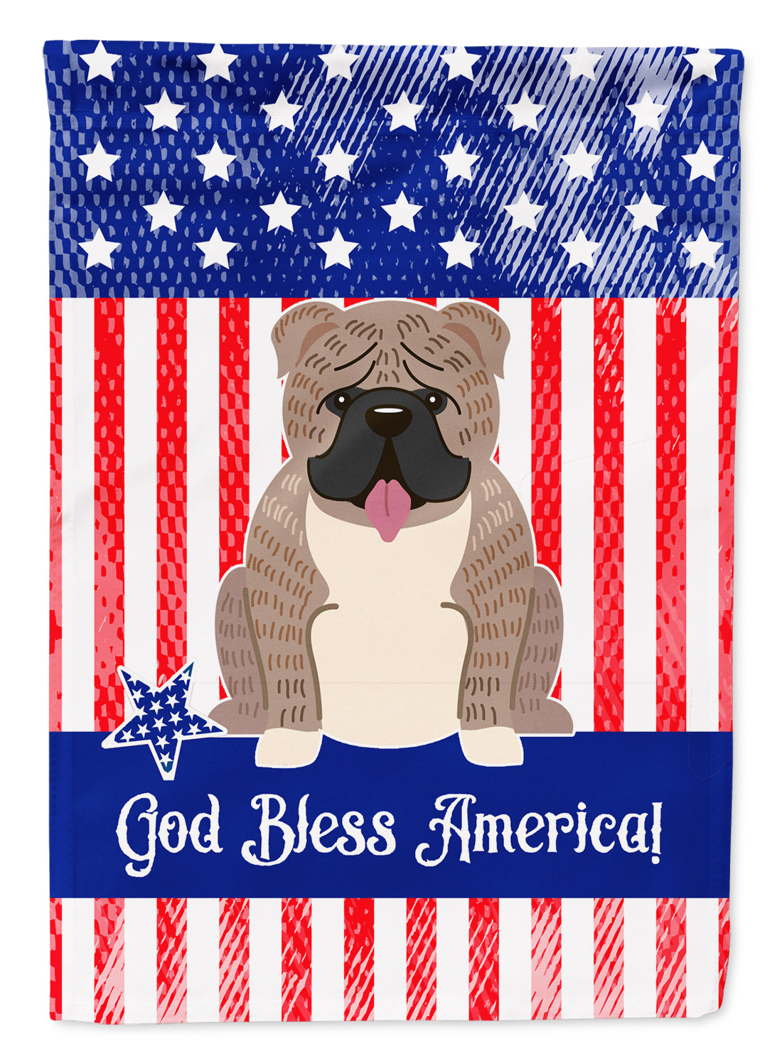 Patriotic USA English Bulldog Grey Brindle Flag Garden Size
