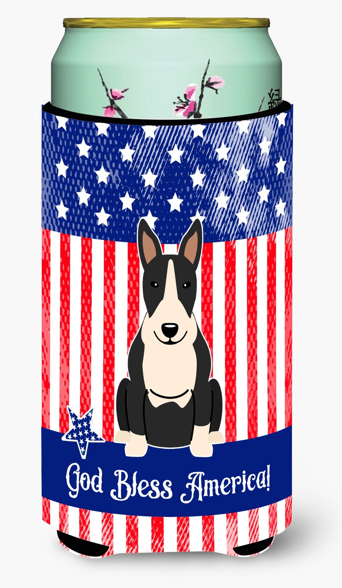 Patriotic USA Bull Terrier Black White Tall Boy Beverage Insulator Hugger by Caroline's Treasures