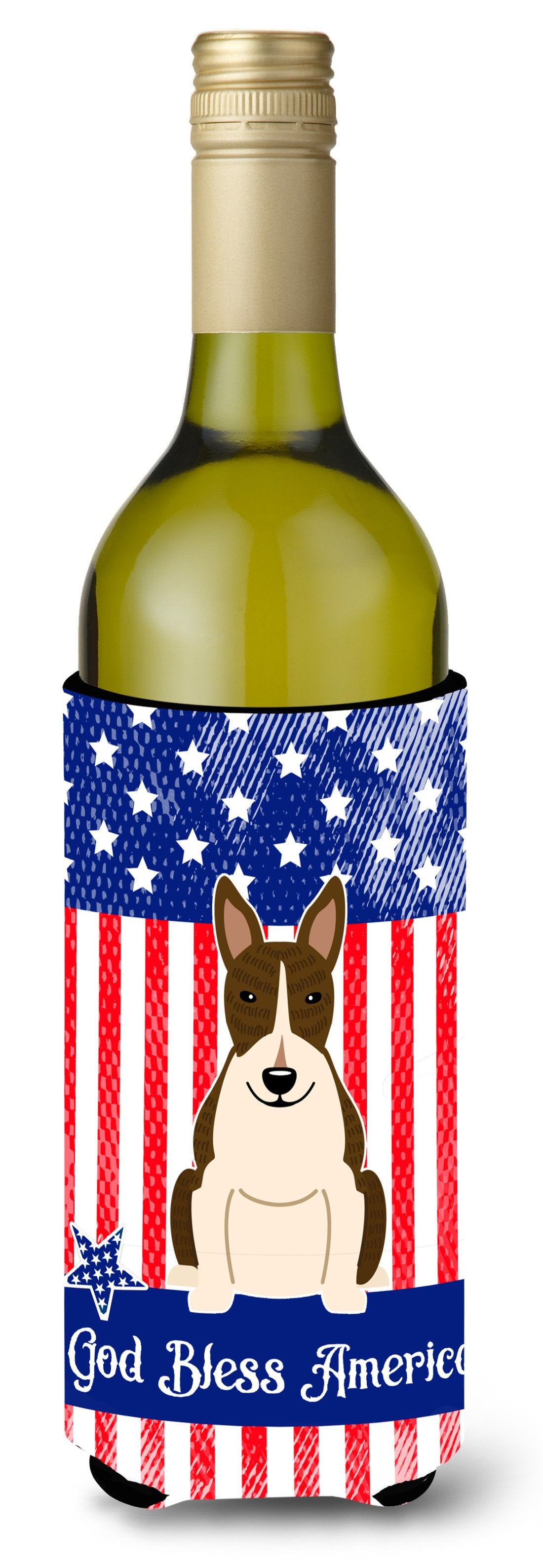Patriotic USA Bull Terrier Dark Brindle Wine Bottle Beverge Insulator Hugger BB3131LITERK by Caroline's Treasures