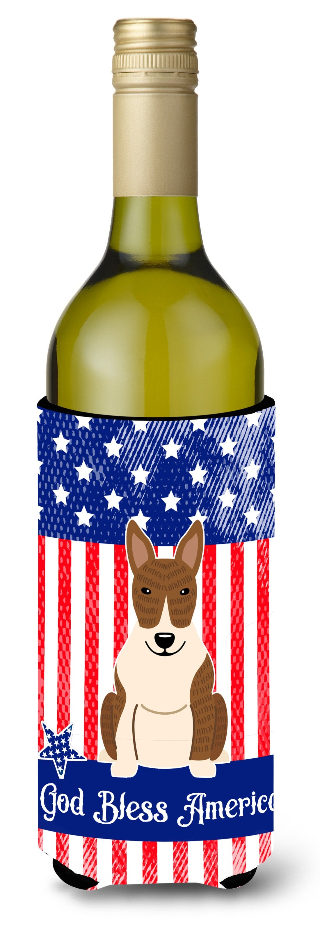 Patriotic USA Bull Terrier Brindle Wine Bottle Beverge Insulator Hugger by Caroline's Treasures