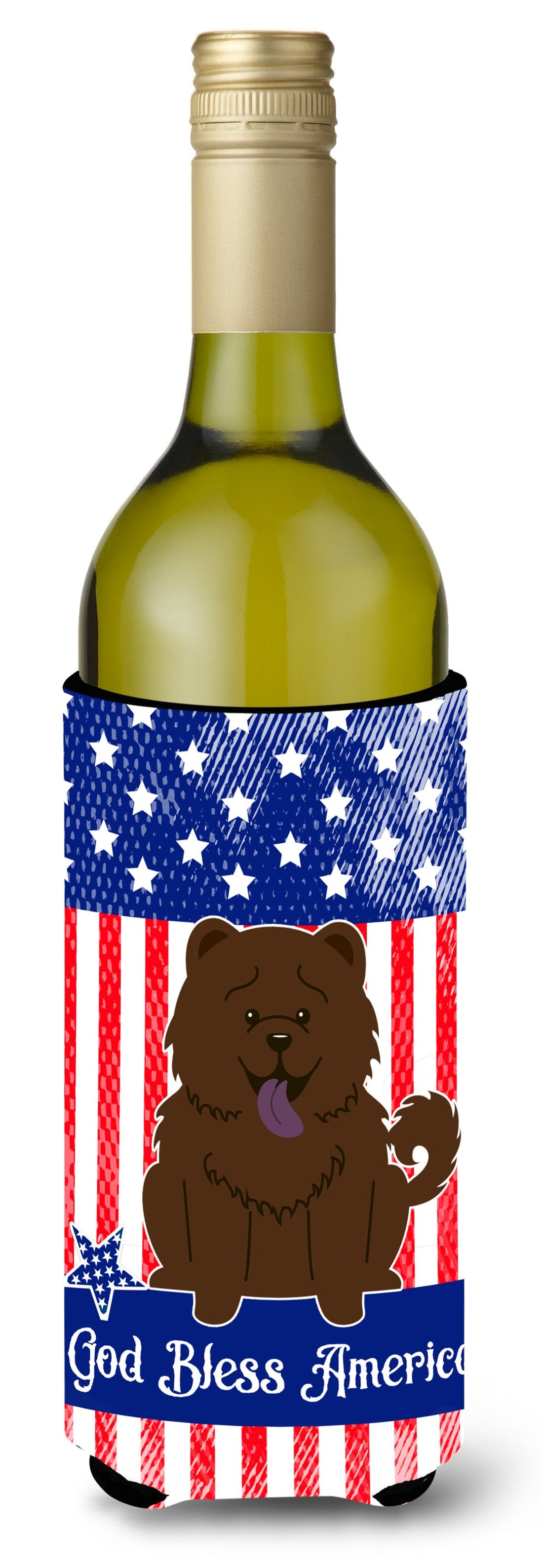 Patriotic USA Chow Chow Chocolate Wine Bottle Beverge Insulator Hugger BB3136LITERK by Caroline's Treasures
